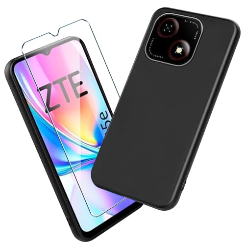 Xiangyun Handyhülle für ZTE Blade A35e Hülle mit 1 stück Gehärtetem Glas Protection Schutzfolien, Schwarz Silikon Soft Crystal Black Kratzfest TPU Schutzhülle Case (6.52") von Xiangyun