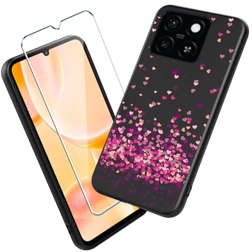 Xiangyun Handyhülle für ZTE Blade A35/ZTE Blade A55 Hülle mit 1 stück Gehärtetem Glas Protection Schutzfolien, Schwarz Silikon Soft Crystal Black Kratzfest TPU Cover Case (6.75" WM85) von Xiangyun