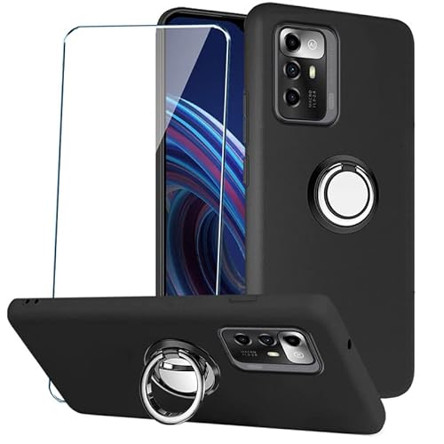 Xiangyun Handyhülle für ZTE Blade A72 5G Hülle + Gehärtetem Glas Filmschutz Schutzfolien + Handy Ring - Silikon Soft Schwarz Fall TPU Leichte Protection Case Cover (6.52") von Xiangyun