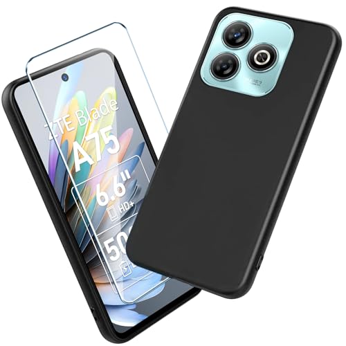 Xiangyun Handyhülle für ZTE Blade A75 Hülle mit 1 stück Gehärtetem Glas Protection Schutzfolien, Schwarz Silikon Soft Crystal Black Kratzfest TPU Cover Case(6.6") von Xiangyun