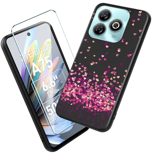 Xiangyun Handyhülle für ZTE Blade A75 Hülle mit 1 stück Gehärtetem Glas Protection Schutzfolien, Schwarz Silikon Soft Crystal Black Kratzfest TPU Cover Case (6.6" WM85) von Xiangyun
