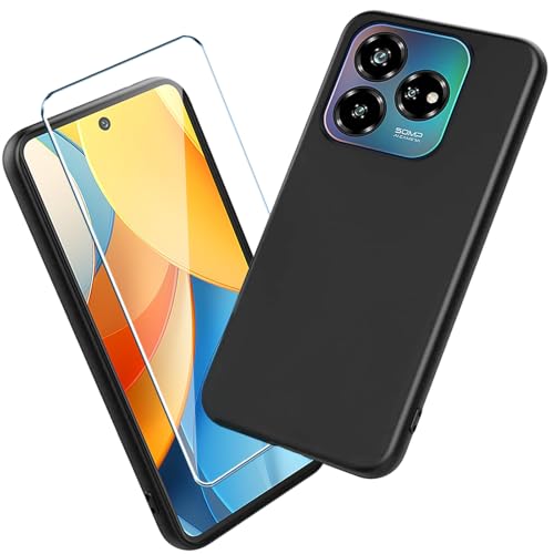Xiangyun Handyhülle für ZTE Blade V60 Vita Hülle mit 1 stück Gehärtetem Glas Protection Schutzfolien, Schwarz Silikon Soft Crystal Black Kratzfest TPU Cover Case(6.6") von Xiangyun