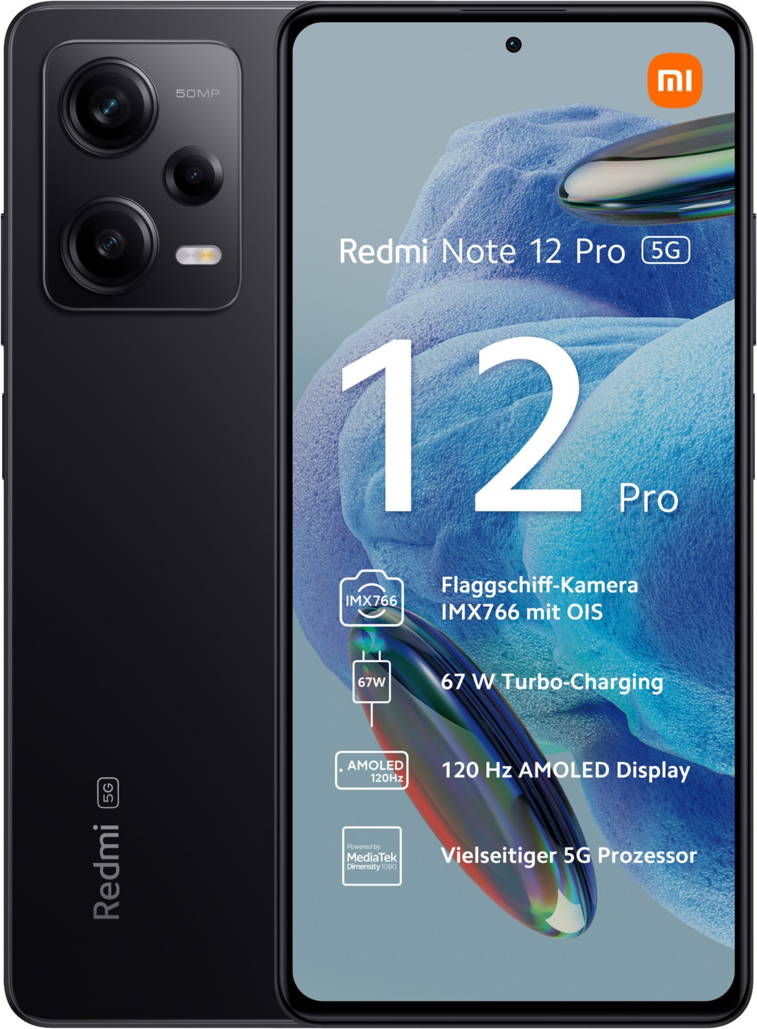 Redmi Note 12 Pro 5G (6GB+128GB) Smartphone midnight black von Xiaomi