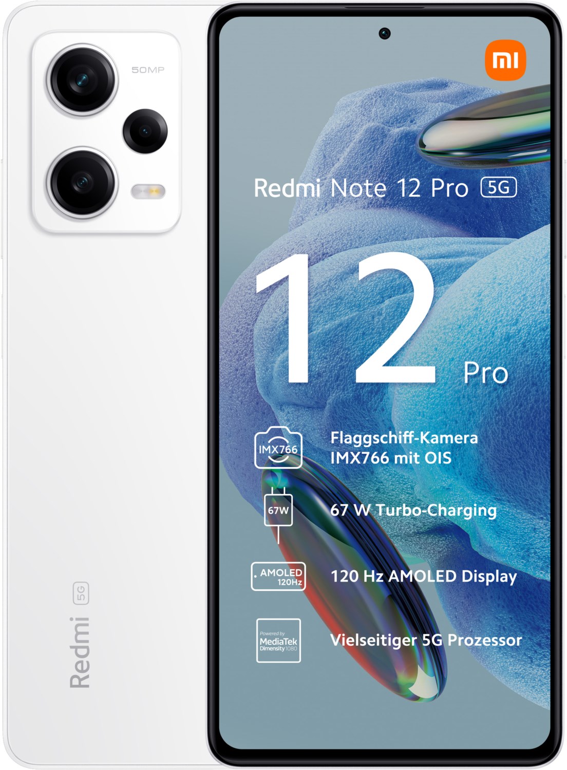 Redmi Note 12 Pro 5G (6GB+128GB) Smartphone polar white von Xiaomi