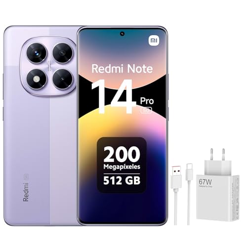 Redmi Note 14 Pro 5G/Xaiomi 67W HyperCharge Combo (Type-A) EU (Phantom Lila Purple, 12 GB RAM, 512 GB Speicher) | Weltpremiere MTK Dimensity 7025 Ultra | 2100 Nits Segmenthellstes 120-Hz-AMOLED von Xiaomi