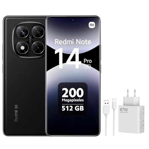 Redmi Note 14 Pro 5G/Xaiomi 67W HyperCharge Combo (Type-A) EU (schwarz Black, 12 GB RAM, 512 GB Speicher) | Weltpremiere MTK Dimensity 7025 Ultra | 2100 Nits Segmenthellstes 120-Hz-AMOLED von Xiaomi
