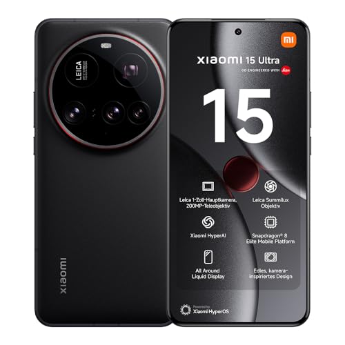 Xiaomi 15 Ultra Smartphone, 16+512GB, Schwarz, Handy ohne Vertrag, 100mm 200MP Leica Kamera, 120Hz WQHD+ AMOLED Display, Snapdragon 8 Elite, 5410mAh, 90W HyperCharge, Xiaomi Hyper AI, Dual-SIM Xiaomi 15 Ultra Smartphone, 16+512GB, Schwarz, Handy ohne Vertrag, 100mm 200MP Leica Kamera, 120Hz WQHD+ AMOLED Display, Snapdragon 8 Elite, 5410mAh, 90W HyperCharge, Xiaomi Hyper AI, Dual-SIM von Xiaomi