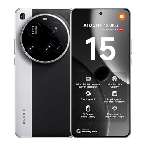 Xiaomi 15 Ultra Smartphone, 16+512GB, Silber, Handy ohne Vertrag, 100mm 200MP Leica Kamera, 120Hz WQHD+ AMOLED Display, Snapdragon 8 Elite, 5410mAh, 90W HyperCharge, Xiaomi Hyper AI, Dual-SIM Xiaomi 15 Ultra Smartphone, 16+512GB, Silber, Handy ohne Vertrag, 100mm 200MP Leica Kamera, 120Hz WQHD+ AMOLED Display, Snapdragon 8 Elite, 5410mAh, 90W HyperCharge, Xiaomi Hyper AI, Dual-SIM von Xiaomi