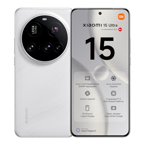 Xiaomi 15 Ultra Smartphone, 16+512GB, Weiß, Handy ohne Vertrag, 100mm 200MP Leica Kamera, 120Hz WQHD+ AMOLED Display, Snapdragon 8 Elite, 5410mAh, 90W HyperCharge, Xiaomi Hyper AI, Dual-SIM Xiaomi 15 Ultra Smartphone, 16+512GB, Weiß, Handy ohne Vertrag, 100mm 200MP Leica Kamera, 120Hz WQHD+ AMOLED Display, Snapdragon 8 Elite, 5410mAh, 90W HyperCharge, Xiaomi Hyper AI, Dual-SIM von Xiaomi