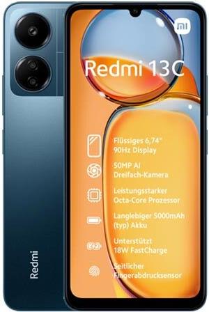 Xiaomi Redmi 13C - 4G Smartphone - Dual-SIM - RAM 4GB / Interner Speicher 128GB - microSD slot - LCD-Anzeige - 6,74 - 1600 x 720 Pixel (90 Hz) - Triple-Kamera 50 MP, 2 MP - front camera 8 MP - Marineblau (MZB0FL8EU) von Xiaomi