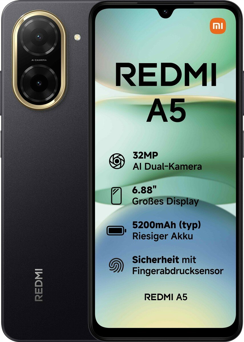 Xiaomi Redmi A5 3GB + 64GB Black Smartphone (6,8 Zoll, 32 MP, Dual-Kamera, 5.200-mAh, Octa-Core, Fingerabdrucksensor, schwarz) von Xiaomi