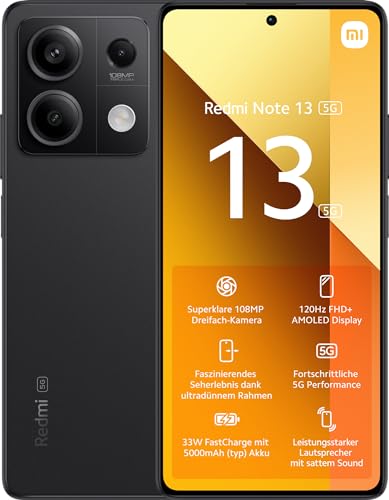 Xiaomi Redmi Note 13 5G Smartphone, 8+256GB Handy ohne Vertrag, Schwarz von Xiaomi