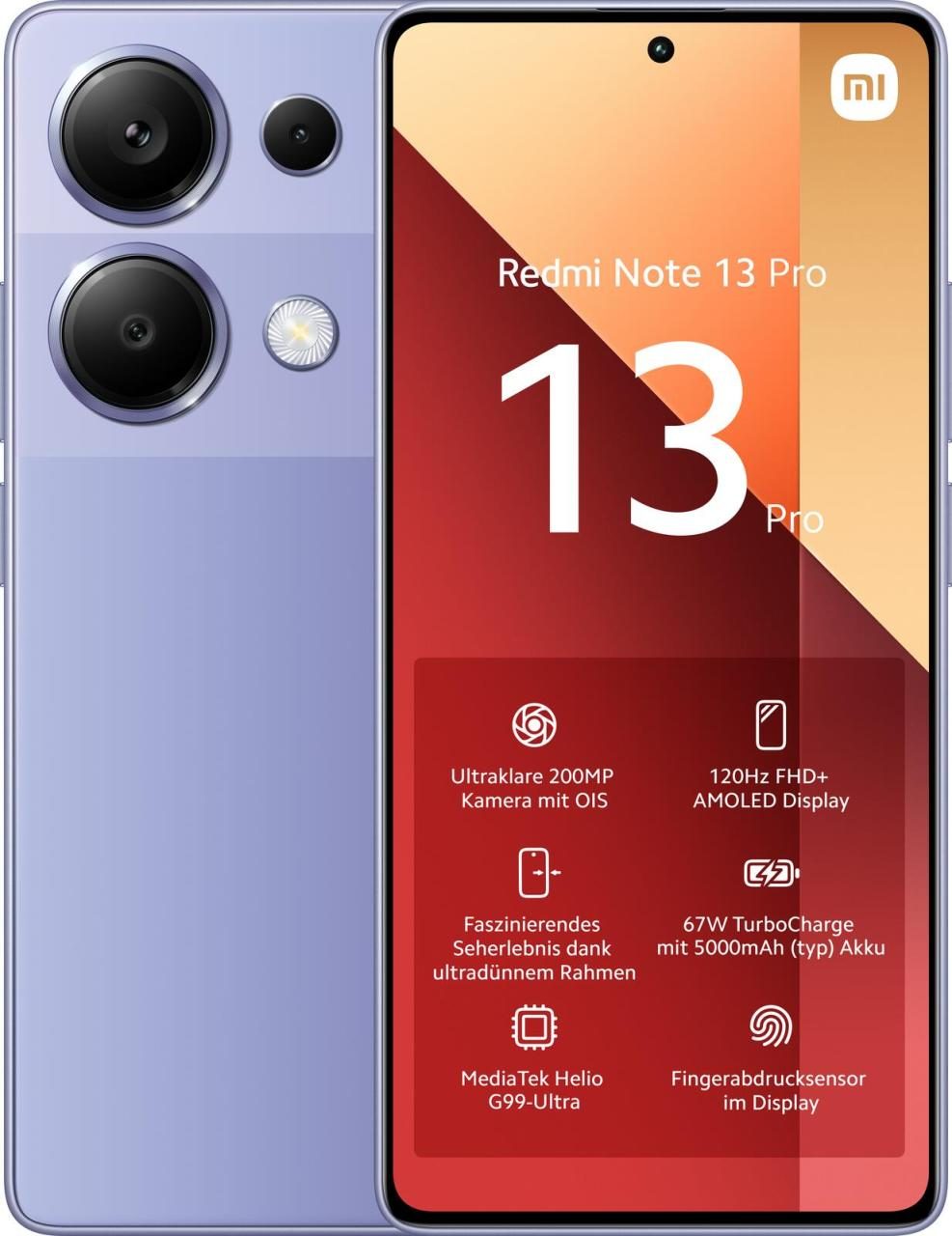 Xiaomi Redmi Note 13 Pro -4G- 256GB/8GB Dual-SIM, lavendel Xiaomi Redmi Note 13 Pro -4G- 256GB/8GB Dual-SIM, lavendel von Xiaomi