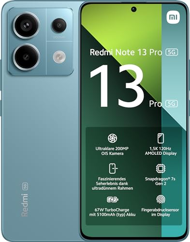Xiaomi Redmi Note 13 Pro 5G Smartphone, 8+256GB, Handy ohne Vertrag, 6,67" 1,5K AMOLED Display, 5.100 mAh, 200MP Kamera, Dual-SIM, Blau von Xiaomi