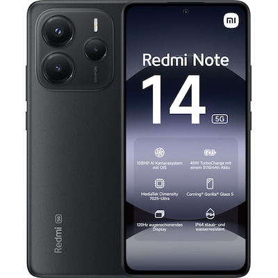 Xiaomi Redmi Note 14 5G 8/256GB Dual-SIM Smartphone midnight black von Xiaomi