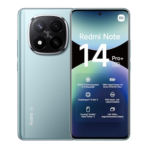 Xiaomi Redmi Note 14 Pro+ 5G Smartphone, 8 + 256GB, Blue, 200MP professionelle AI-Kamera, IP68, 120W HyperCharge, AI-Funktionen (kein Ladegerät enthalten) von Xiaomi