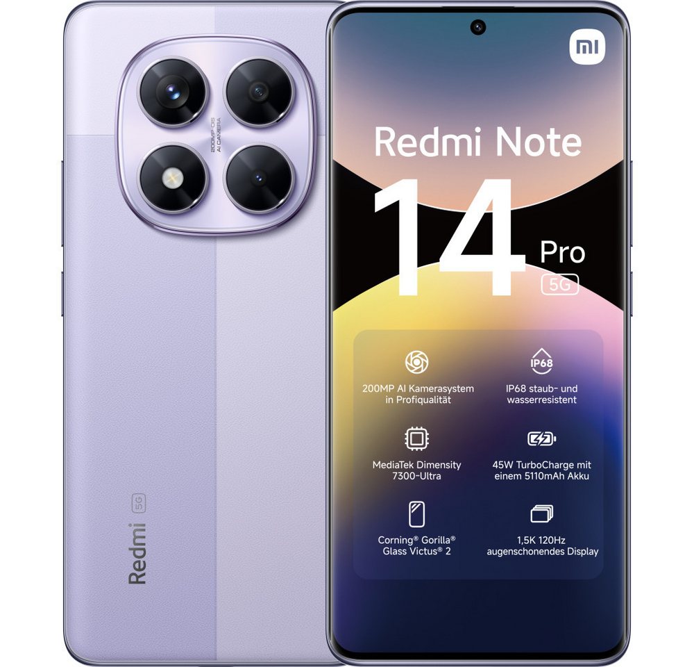 Xiaomi Redmi Note 14 Pro 5G 8GB + 256GB Lavender Purple Smartphone Smartphone Xiaomi Redmi Note 14 Pro 5G 8GB + 256GB Lavender Purple Smartphone Smartphone von Xiaomi