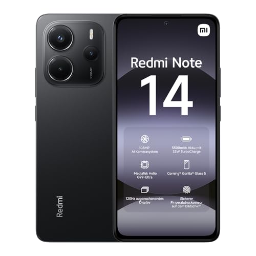 Xiaomi Redmi Note 14 Smartphone, 8 + 128GB, Black, 108MP AI-Kamerasystem, 5500mAh Akku, 120Hz Augenschutzdisplay, AI-Funktionen (kein Ladegerät enthalten) von Xiaomi