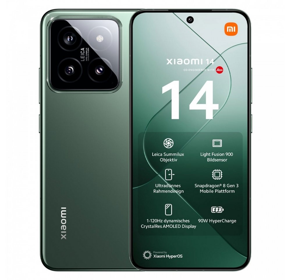 Xiaomi Xiaomi 14 5G 12GB/512GB, grün Smartphone. Smartphone (15.6 Zoll, Wasserfest und stoßfest) von Xiaomi