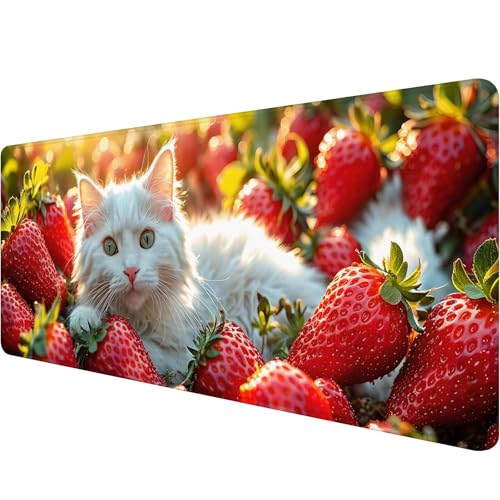 Gaming Mauspad 1200 x 400 x 3 mm, Rot Mousepad XXL Groß Mauspad Erdbeere Schreibtischunterlage mit Vernähte Kanten, Wasserdicht Anti-Rutsch Mouse Pad, Verbessert Präzision und Geschwindigkei X-7 von Xiaonu