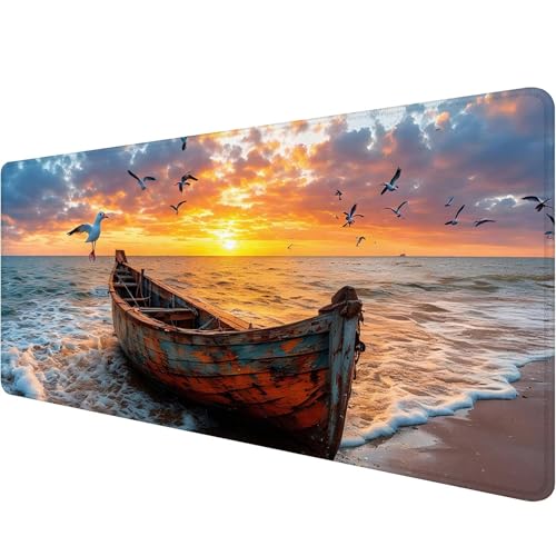 Mauspad 900 x 300 x 3 mm Sonnenuntergang Mousepad XXL Gaming Mauspad Meer Schreibtischunterlage mit Vernähte Kanten Wasserdicht Mousepad Groß Erweiterter Schreibtisch Schutz für Home Gaming Office Y-2 von Xiaonu
