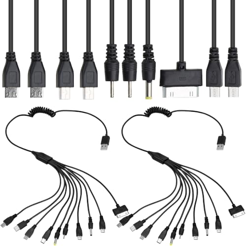 Xiatiaosann 10 in 1 Universal-Multi-USB-A-Ladekabel, 10 Ports Multifunktions-Ladekabel Kabel für Handys, Bluetooth Kopfhörer, Lautsprecher, MP3-Player, MP4-Player (2 Pack) von Xiatiaosann