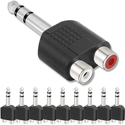 Xiatiaosann Cinch auf Klinke 6 35mm Adapter Stereo Splitter, 2 RCA Buchse zu Stereo Klinkenstecker, 10 Stück Phono auf 6,35mm Stecker, Kopfhöreranschluss für Gitarrenmischpult Lautsprecher von Xiatiaosann