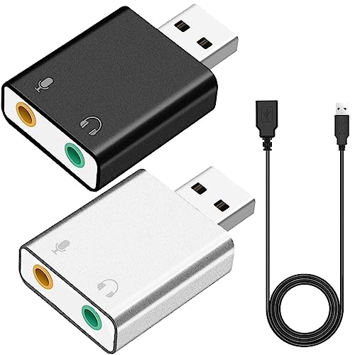 Xiatiaosann Externer USB Stereo Sound Adapter mit 3,5mm Lautsprecher Kopfhörer und Mikrofonanschluss, externe Stereo Soundkarte, mit USB Verlängerungskabel (Buchse auf Stecker) (2 Stück) von Xiatiaosann