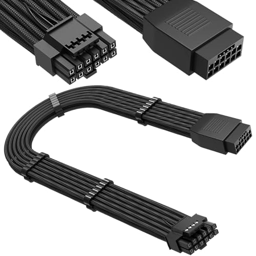 Xiatiaosann GPU Stromverlängerungskabel, 16 polig (12+4) 12VHPWR PCIe 5.0 Stecker, männlich auf weiblich, ummanteltes Kabel, mit Kabelkämmen (16 AWG, schwarz) von Xiatiaosann