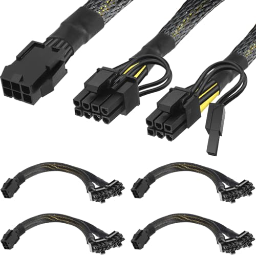 Xiatiaosann GPU VGA 6 Pin PCIE auf 2X 8 Pin (6+2) Stromkabel 18AWG Grafikkarte Stecker Splitter, 6-Pin-Buchse auf 2X 8-Pin-Stecker Adapter Geflochtenes Verlängerungskabel, 30cm, 4 Stück von Xiatiaosann