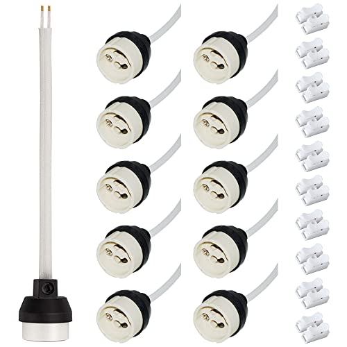 Xiatiaosann GU10 Lampenfüße Sockel, 15CM 5.9in 250V 300W Keramik-Lampensockelhalter für LED-Glühbirnen, Mit Federdrahtverbindern (10 Stück) von Xiatiaosann