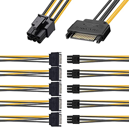 Xiatiaosann Grafikkarte Kabel 6-Pin PCIe auf SATA 15-Pin Stromkabel, 10er-Pack PCI-Express zu SATA PSU Netzkabel, SATA-Stecker auf 6-polige Buchse 7,9 Zoll von Xiatiaosann