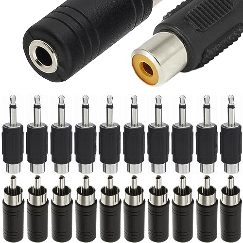 Xiatiaosann RCA auf 3,5-mm Adapter, Cinch Stecker auf 1/8 Zoll Mono Klinkenbuchse, Audio Anschluss und Cinch-Buchse auf 1/8 Zoll Mono Klinken Audioanschluss für Receiver, Lautsprecher (20 Stück) von Xiatiaosann