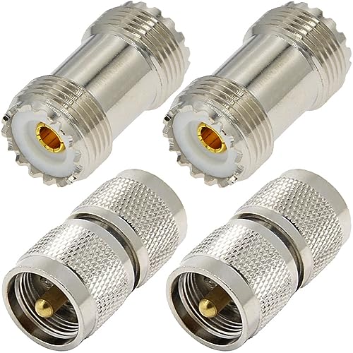 Xiatiaosann RF Koaxial UHF Stecker auf UHF Stecker Adapter mit RF Koaxial UHF Buchse auf UHF Buchse Adapter, S0-239 UHF Doppelbuchsenstecker mit PL 259 UHF Doppelstecker (4er-Pack) von Xiatiaosann