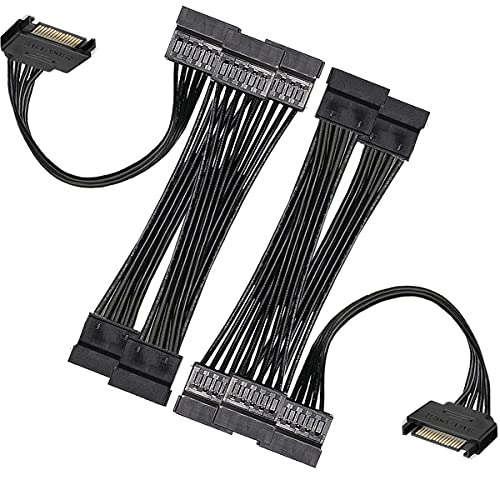 Xiatiaosann SATA Stromverteiler Splitter Kabel, Festplatte SATA Kabel for HDD SDD, 2 Stück 15Pin SATA Y Splitterkabel - Bis zu 5 Geräte mit Strom Versorgen von Xiatiaosann