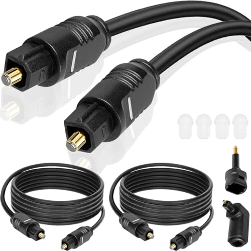 Xiatiaosann Toslink Optisches Digitales optisches Audiokabel Stecker auf Stecker für Soundbar TV, mit 90-Grad-Glasfaser-360-Grad-Stecker und Mini-Toslink-Adapter, 6,6 Fuß/2 m, 2 Stück von Xiatiaosann