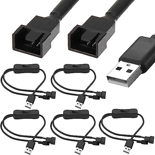 Xiatiaosann USB auf Dual 3-Pin / 4-Pin PWM 5 V USB Sleeved Fan Power Adapter Kabel, 1-zu-2-Wege-Splitter, USB-zu-4-Pin-3-Pin-PWM-5-V-Lüfteranschlusskabel mit 304-Kippschalter (40 cm, 5 Stück) von Xiatiaosann