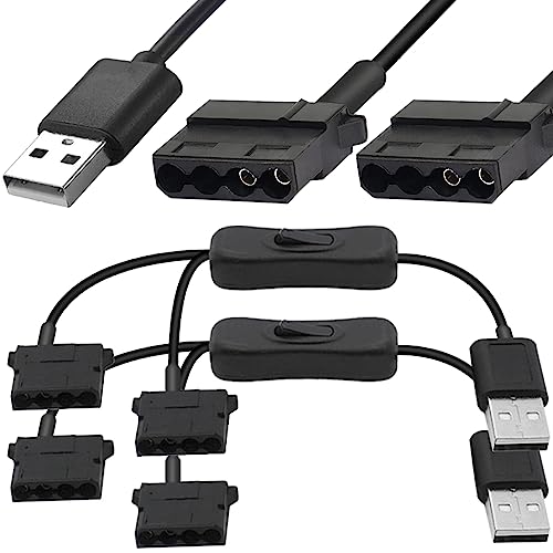 Xiatiaosann USB auf Dual 4-Pin Molex Lüfter Stromkabel, USB Stecker auf Dual 4-Pin Molex Lüfter Stromstecker, Computergehäuse Adapterkabel mit Schalter, 1 auf 2 Wege (2 Stück) von Xiatiaosann