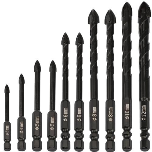 10 Stück Glasbohrer, Sägezahnbohrer, Glasbohrer Set, Fliesenbohrer, Professionelles Fliesenbohrer, Steinbohrer BohrerSet für Glas, Keramik, Porzellan, Holz, Spiegeln und Mauerwerk(Ø 3mm,4mm,5mm,6mm,8m von Xiciki