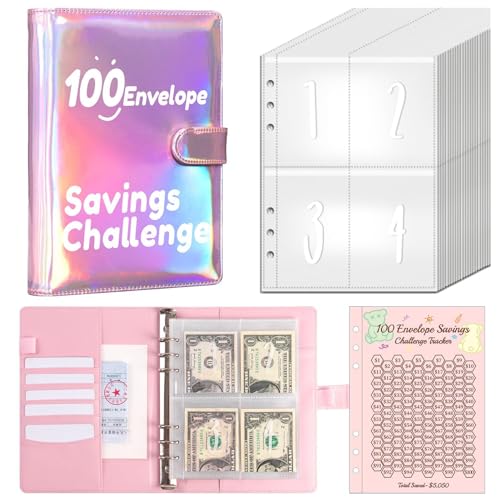 100 Envelope Saving Challenge, Geld Sparen Challenge 5 Binder Mit Challenge Tracker & Pre-numbered Taschen, Spar Challenge Für Budgetplaner Sparbuch Geld Sparen Für Sparchallenge, Spar Challenge von Xiixuuj
