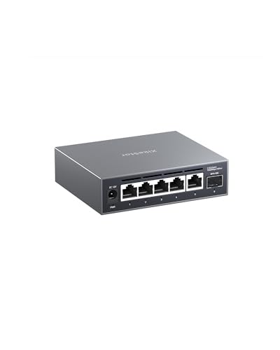 XikeStor[New] 2.5gbit Managed Netzwerk Switch, 5 2,5Gbps RJ45 & 1 10G SFP+,VLAN/QoS/STP/IGMP/LACP,lüfterloser, AluminiumgehÃuse,Tischplatz- oder Wandmontage 2.5G NAS,Game PC,WIFI6,AP,4K von XikeStor