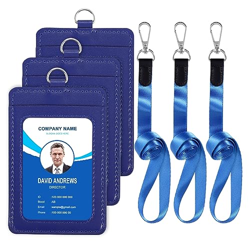 Xikulia Ausweishalter mit Umhängeband, PU-Leder-Umhängeband-Ausweishülle mit 2 Kartenfächern, Ausweishalter für Ausweise, Arbeitsausweis, Studentenausweis (Blau) von Xikulia
