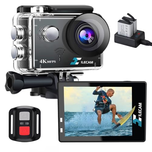 Xile Action Cam 4K20Mp WiFi und 2.4G-Fernbedienung 131FT Unterwasserkamera Mit 2 * 1350mAh Akku und Multifunktionale Accessoires von Xilecam