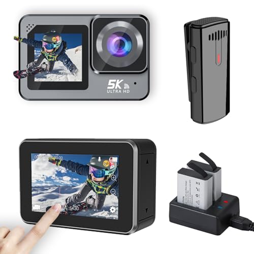 Xilecam 5K Action Cam mit Anti-Schütteln 2.2" Dual-Bildschirm mit Touchscreen WiFi Fernbedienung und Drahtlosem Mikrophon Die Unterwasserkamera Wird mit Zubehör geliefert von Xilecam