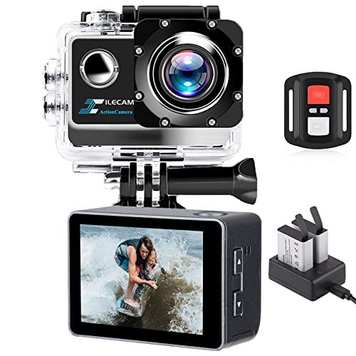 Xilecam 4K Action Cam 20Mp WiFi Unterwasserkamera 2,4G Fernbedienung 4X Zoom Action Kamera 40m (131FT) wasserdichte Unterwasserkamera mit 2 * 1350mAh Akku und Zubehörset (K80) von Xilecam
