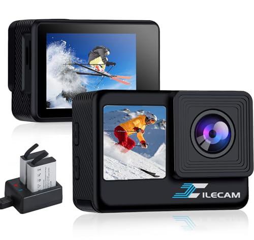 Xilecam Action Cam 4K WiFi wasserdichte Kamera Dual-Bildschirm 131FT Sports Kamera Ultra HD Unterwasserkamera mit 2X 1350mAh Akku undMultifunktionale Zubehörtasche (L500S) von Xilecam
