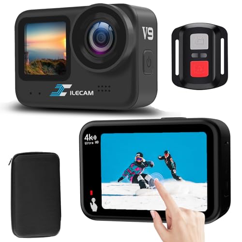 Xilecam Dual Screen Action Cam 4K 60FPS 2,0Zoll Touchscreen Unterwasserkamera WiFi /2.4G -Fernbedienung/Stabilisierung Der Gyroskopie（EIS） Accessoires Kits(4K60FPS) von Xilecam