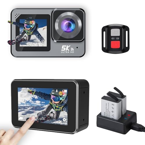 Xilecam Dual Screen Action Cam 5K 2,2Zoll Hoher Definition Touchscreen Unterwasserkamera WiFi /2.4G -Fernbedienung/Stabilisierung Der Gyroskopie（EIS） Accessoires Kits(V10) von Xilecam