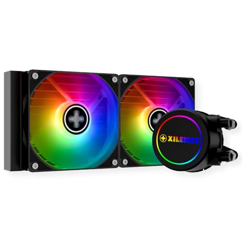 Xilence LQ240.ARGB AMD und Intel 240mm AiO Wasserkühlung, AM5/AM4, LGA 1700/2066/2011/1151/1150/1155/1156/1200, 300W TDP, 2x 120mm ARGB PWM Lüfter, für hohe Anforderungen im Gaming/Streaming, schwarz Xilence LQ240.ARGB AMD und Intel 240mm AiO Wasserkühlung, AM5/AM4, LGA 1700/2066/2011/1151/1150/1155/1156/1200, 300W TDP, 2x 120mm ARGB PWM Lüfter, für hohe Anforderungen im Gaming/Streaming, schwarz von Xilence