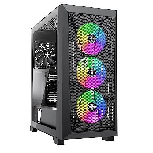 Xilence Xilent X X912.ARGB Gaming PC Gehäuse, 3X 120mm ARGB Lüfter, 1x schwarzer Lüfter, ATX Midi Tower Case, Mesh Front Panel für Guten Airflow und PWM/ARGB Control Board, Glas Side Panel, schwarz von Xilence